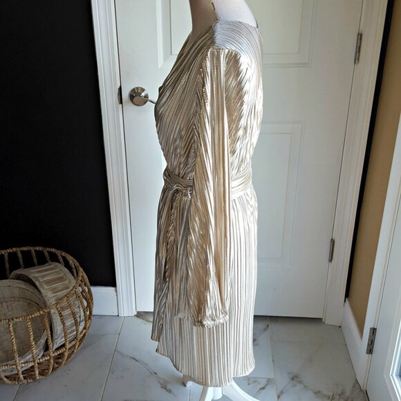 NWOT! BOSTON PROPER Metallic PLEATED GOLD DRESS SZ M - Picture 6 of 7